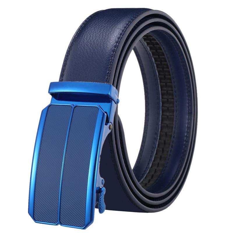 

Hi Men s Leather Belt Розкішні дизайнерські ремені Чоловічі високоякісні чоловічі ремні з металевою пряжкою 130cm синій
