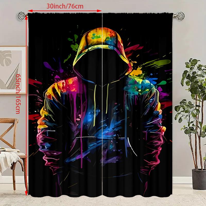 

2 шт. - Шторы с принтом в стиле киберпанк для геймеров, шторы с кулиской 42*84, для спальни и гостиной, украшение дома, украшение комнаты 14Wx59L(35x150CM)x2