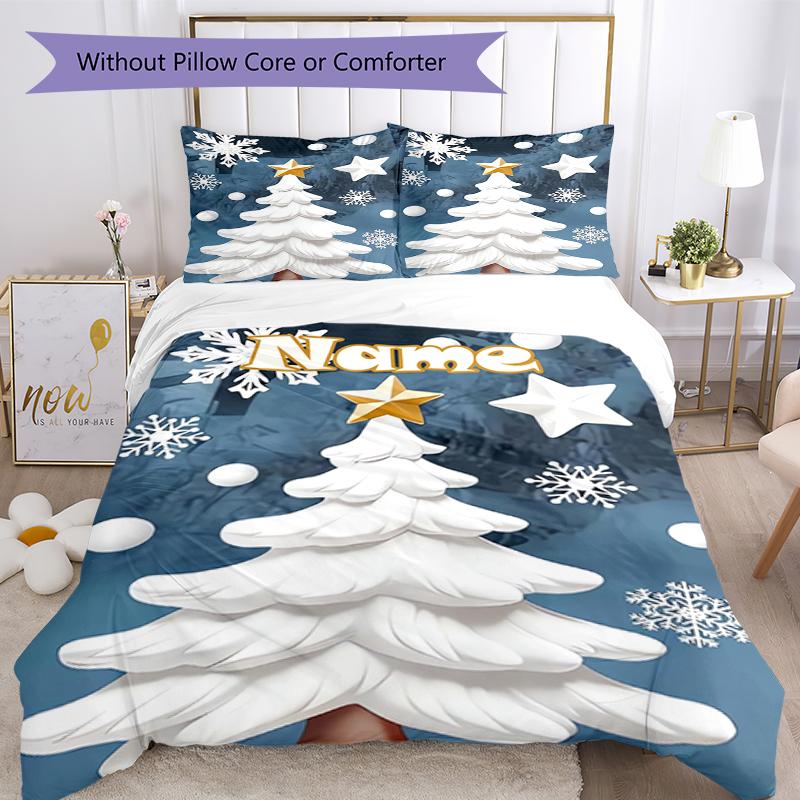 3pcs Custom Name Christmas Bedding Set Duvet Cover Closure Includes 1 Duvet Cover & 2 Pillowcases, Soft and Comfortable for All Seasons.