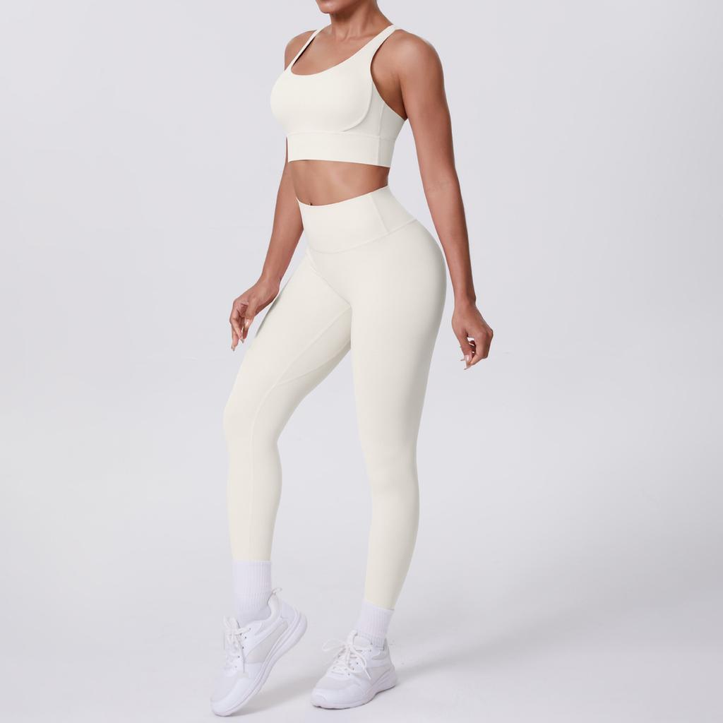 Nude Brushed Cross Back Bra, Casual Sports, Hip Lifting Pants, Fitness Yoga Suit, Two-piece Set