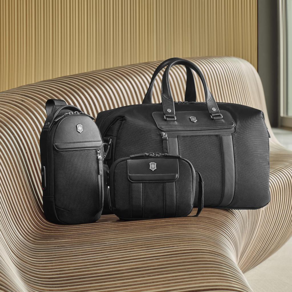 Victorinox Architecture Urban2 Compact Weekender Business Travel Duffel Bag with Antibacterial Trolley Personalized Black Bag, Lining, Sleeve, Design,