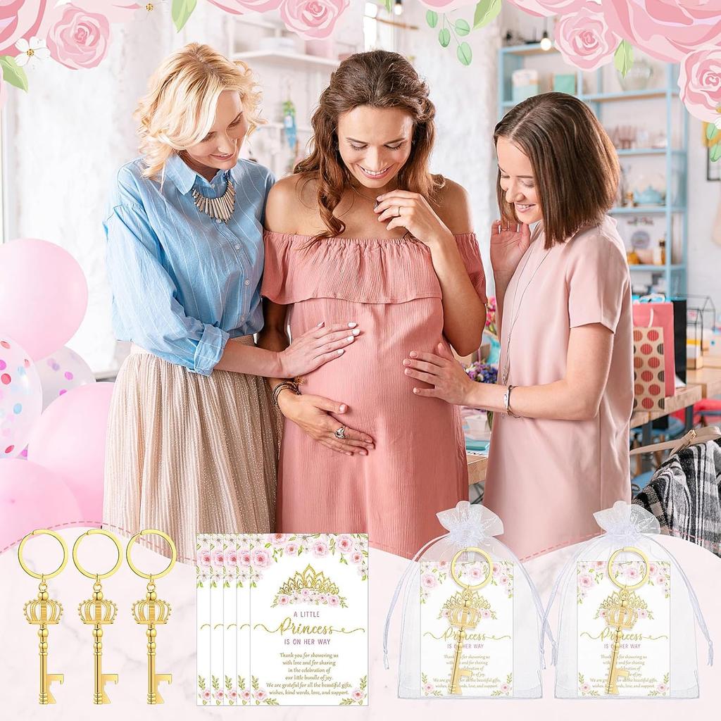 50 Sets Baby Shower Bottle Opener Favors Included Bottle Opener Keychain Crown Charms Keychain Thank You Cards Organza Bags Baby Shower Return Gifts