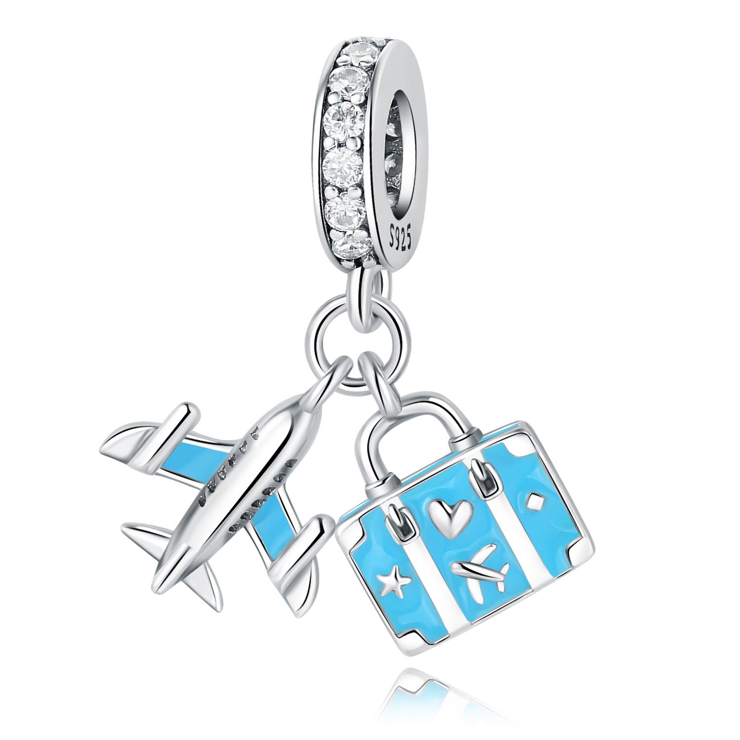 

Beads Copper Charms Original Blue Airplane Travel Case Pendant Beads Fit Bracelet Jewelry Diy Women Gift Accessory