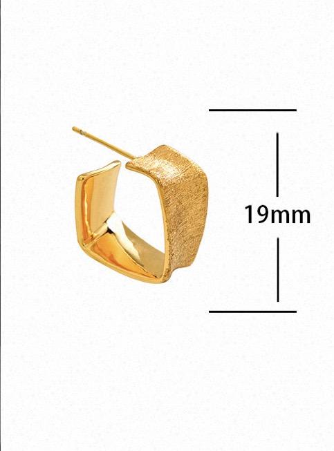 Custom Fashion Jewelry Geometric Chunky Pari Classic 18K Gold Silver Plated Satin Matte Brushed Textured Square Stud Earrings