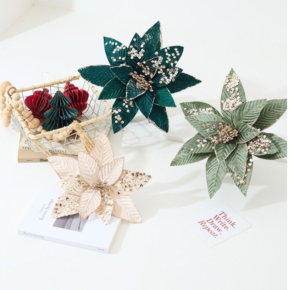 New 25CM Artificial Poinsettia Flower Glitter Sequins Simulation Flowers Sparkling Sequins Flower Wedding Decoration