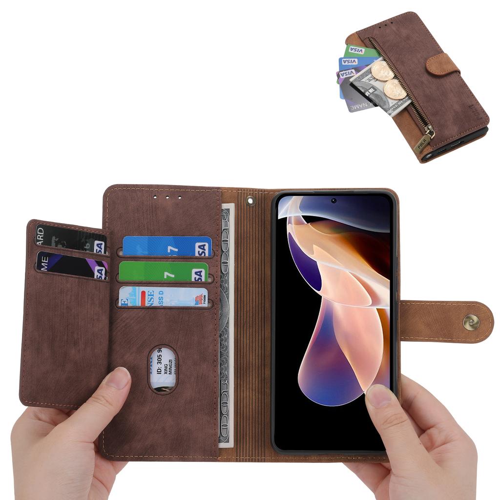 RFID Wallet Cards Solt Zipper Leather Case For Xiaomi Redmi Note 12 Pro Plus 11 11s 10 A2 POCO X5 13 12T 11T Hand Strap Cover