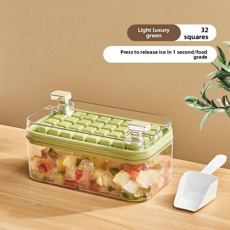 

Press Easy Release Mould with LidFood Grade Home Refrigerator Storage Box Ice Box 32 cells зелений