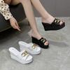 Maogu Korean Fashion Metal Sandals and Slippers Thick-soled High Heel Flip-flops Platform Wedge Slippers 2024 Women Summer Shoes
