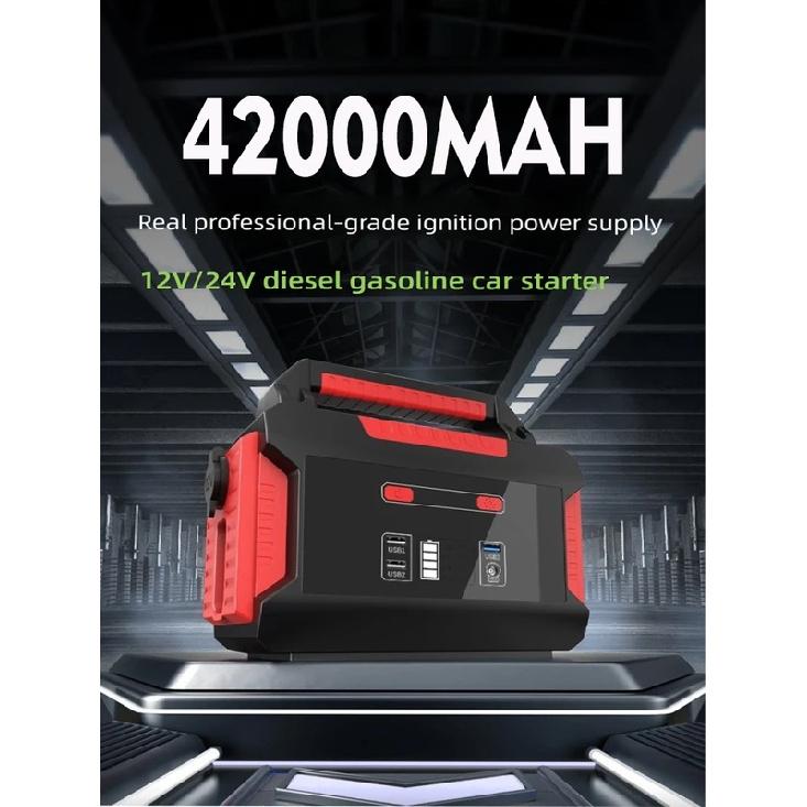 42000mAh Robustes 12V/24V Auto-Starthilfegerät mit 4000A Spitzenstrom Booster Powerbank Starthilfe für LKW-Batterie