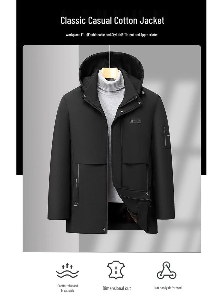 Men's Detachable Hooded Cotton Coat for Business Casual Dads