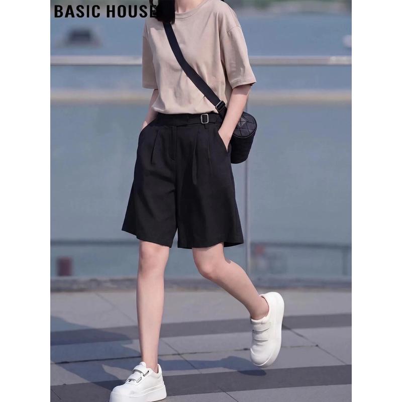 Basic House Women s Tencel Blend Thin Wide-Leg Shorts XL