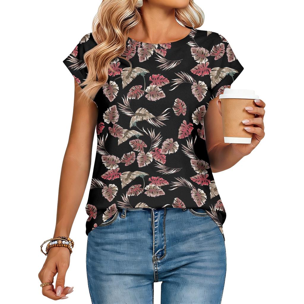 Damen Modisches Lässiges Retro-Print T-Shirt mit lockerem Schnitt