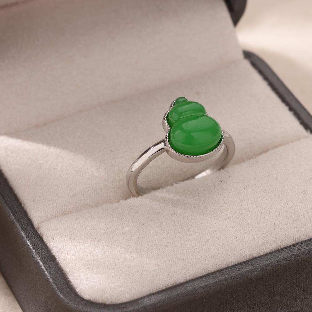 Stainless Steel Gold Color Rings For Women Vintage Green Gourd Adjustable Opening Ring Female Wedding Aesthetic Jewerly Gift