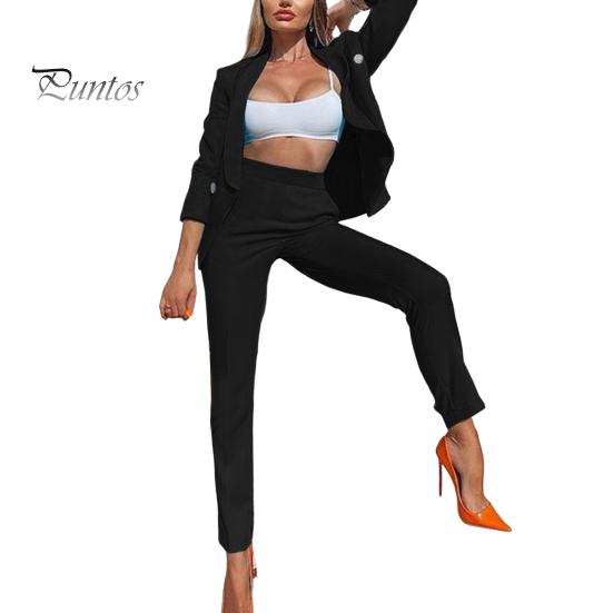 

Женский комплект из 2 предметов: пальто и брюки, однотонный кардиган с длинными рукавами и лацканами, куртка средней длины с брюками и высокой талией, деловой деловой наряд для поездок на работу S чёрный