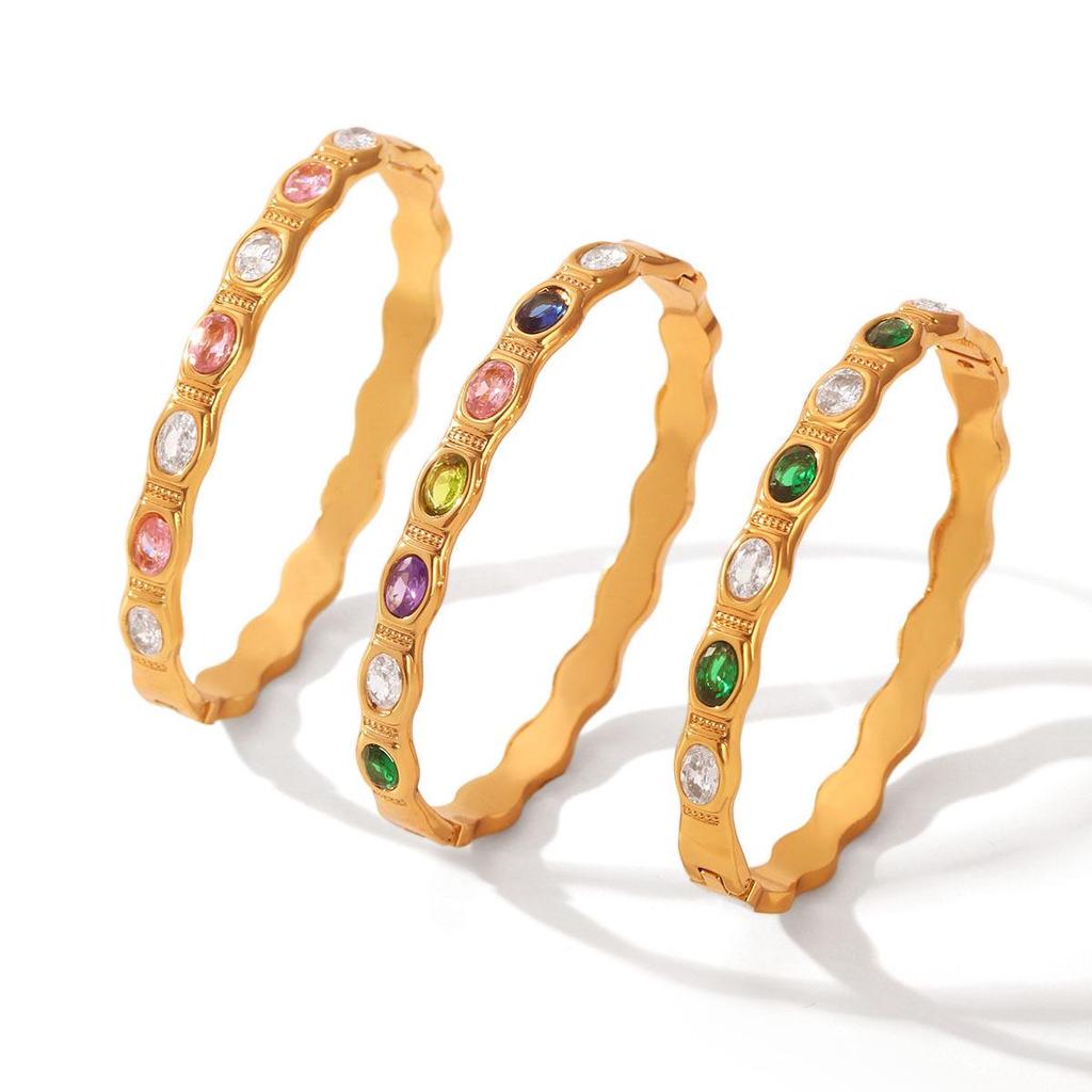 European Internet Celebrity Style Stainless Steel Colorful Zircon Bracelet for Women - Non-fading Luxury Design