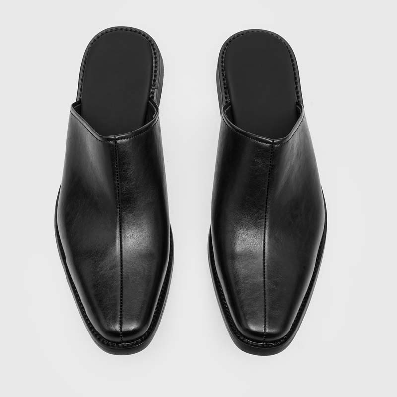 Plus Size 45 46 Backless Mules Men'S Leather Mule Slippers Summer Open-Back Loafers Casual Shoes For Man Luxury Slides Sandals