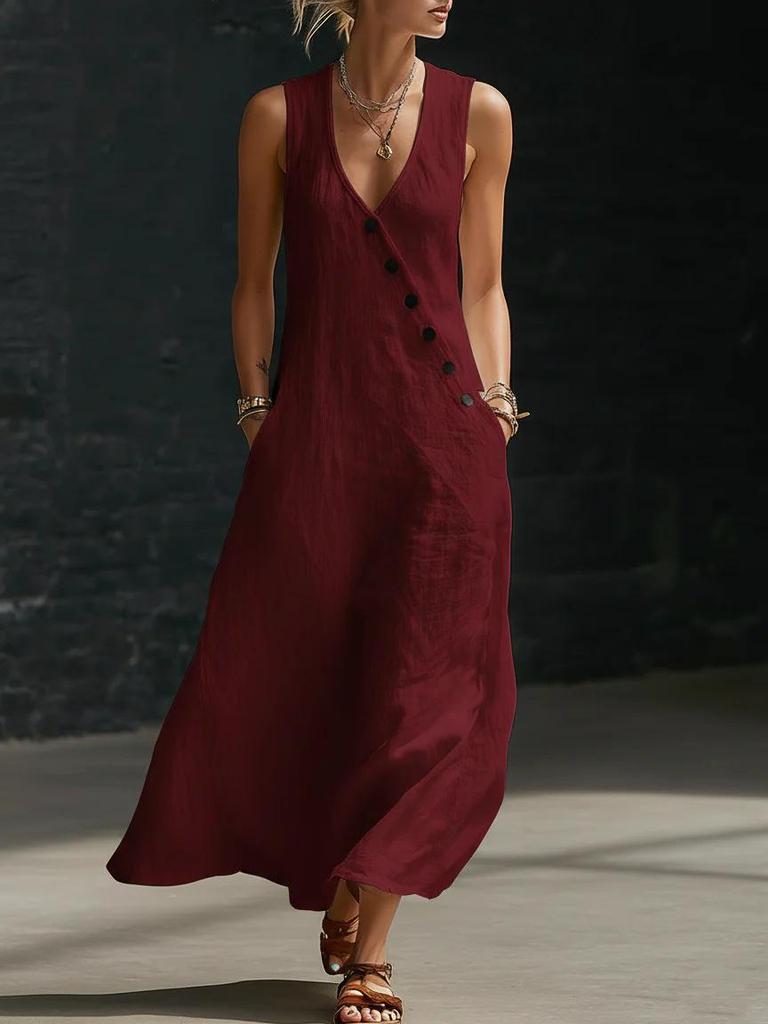 2026 European & American Women's V-neck Sleeveless Casual Vacation Tank Dress