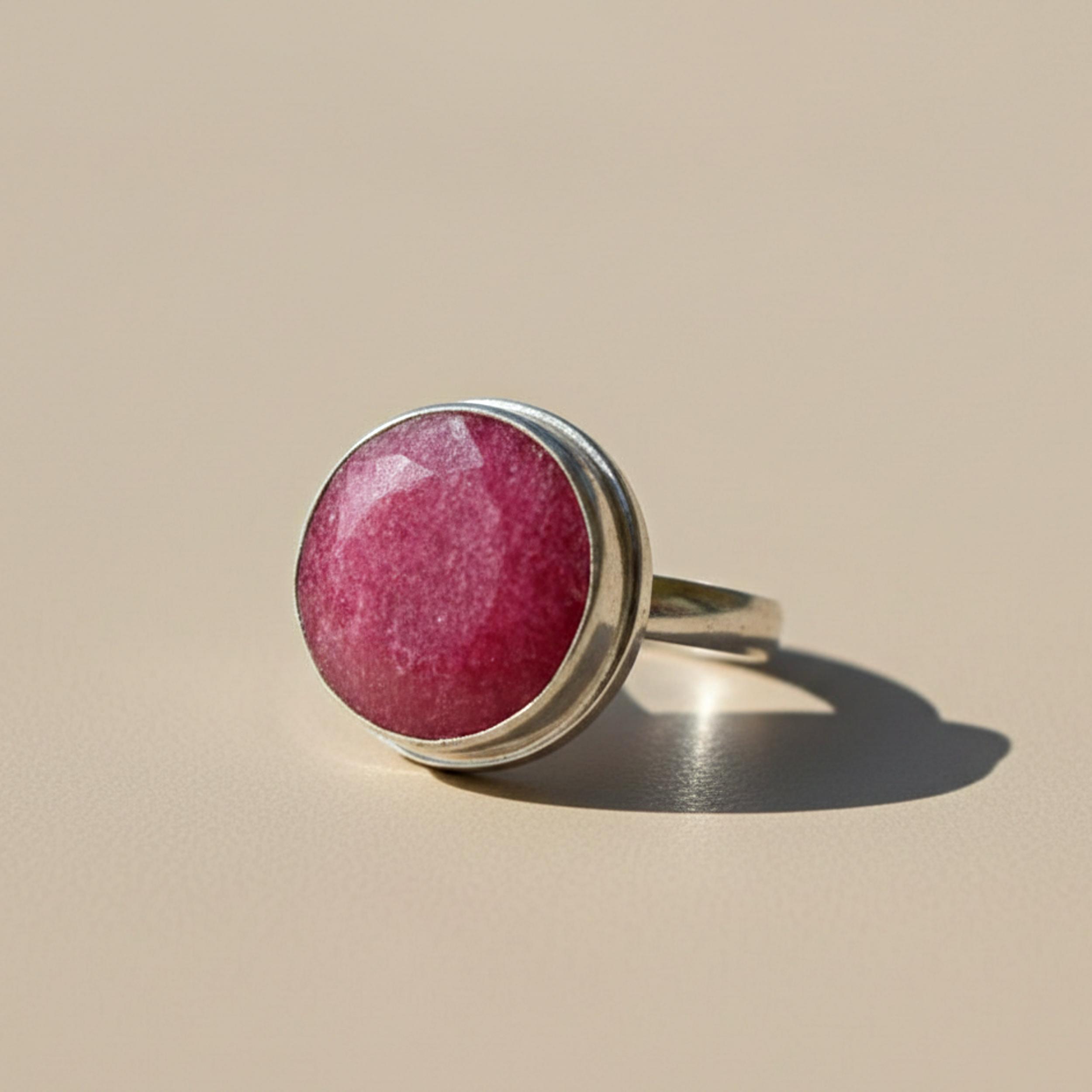 

Red Ruby 925 Sterling Silver Ring - Handcrafted Round Gemstone Ring, Dainty Wedding Jewelry 12 срібний