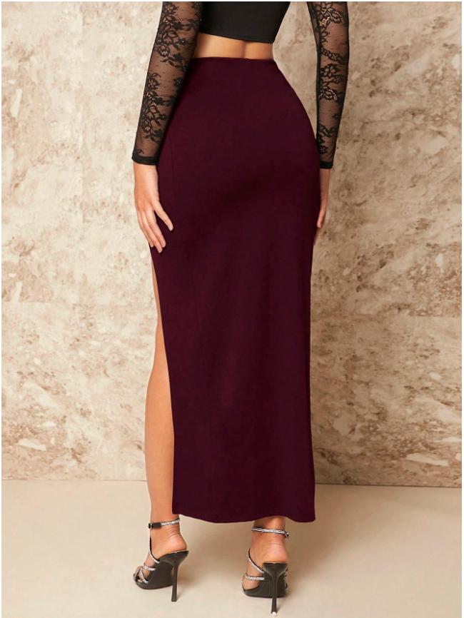 Spring-Summer Pleated High Slit Long Skirt for Women - Sexy Solid Color Hot Girl Outfit