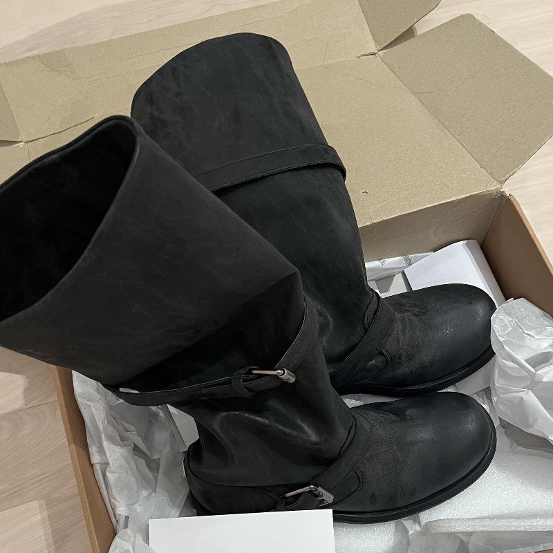 Cowhide version~ Wide tube leather shoes thick-soled high boots women's pile boots thick heel boots knight boots