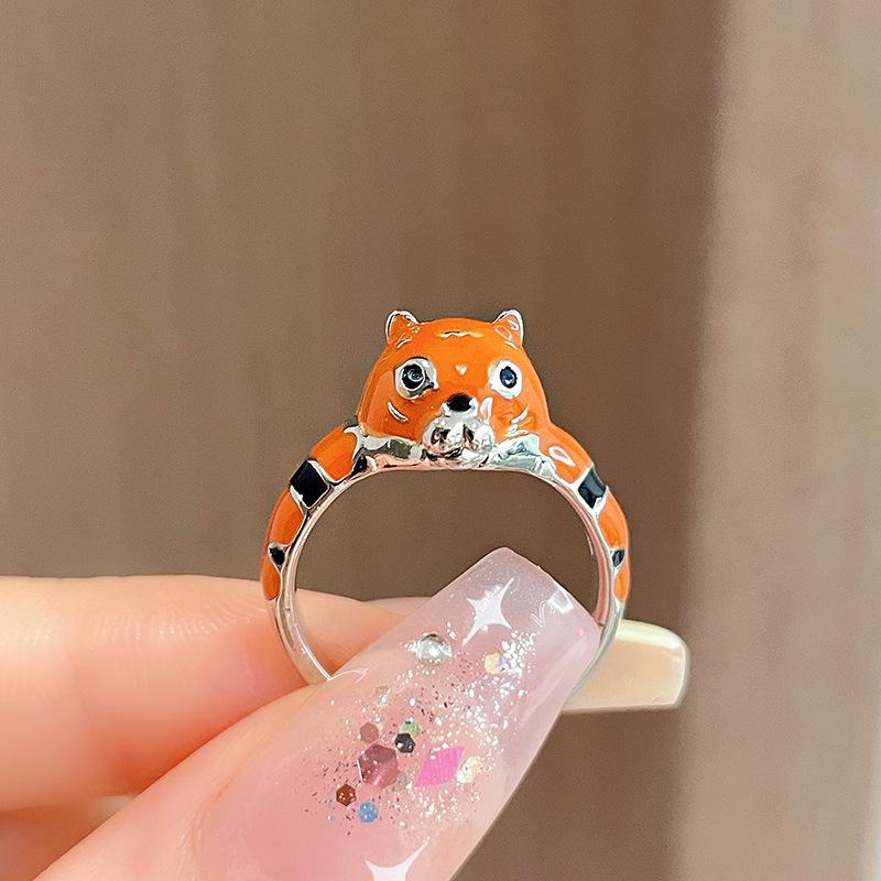 Cute Cartoon Tiger Animal Shape Ring Personality High Sense Ring Niche Design Cold Wind Index Finger Ring Female