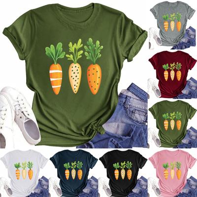 Camiseta informal de manga corta con cuello redondo y estampado para mujer