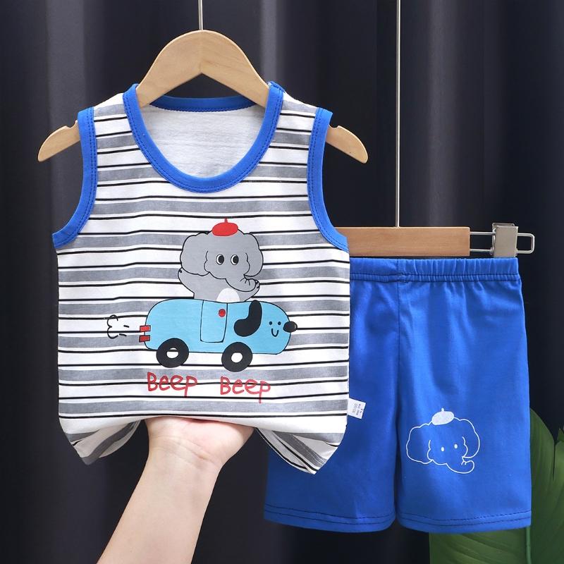 2pcs/set Children Sets Kids Cartoon Vest Suit Summer Sleeveless Tank Tops + Shorts Set Toddler Baby Boys Girls Outfits Clothes