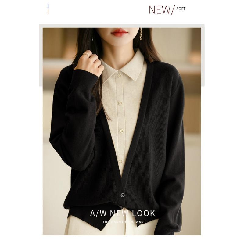 Women S V Neck Long Sleeve Fake Two Piece Knit Cardigan Casual Outerwear