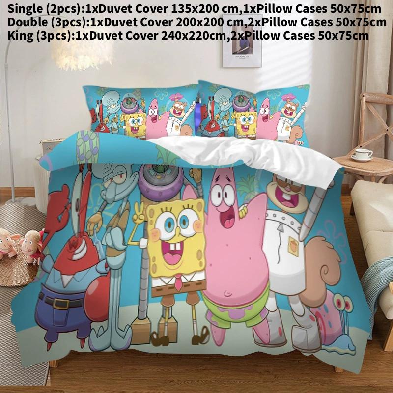 Spongebob Squarepants Digital Print Cartoon Bedding Set For Kids Bedroom Decor Single(135x200cm)
