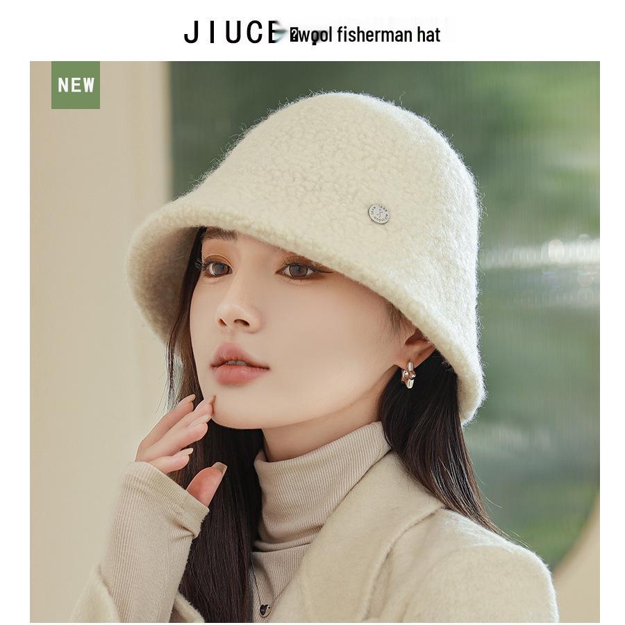 Grainy Wool Women's Bucket Hat - Face-Slimming, Wide Brim, Warm for Autumn/Winter