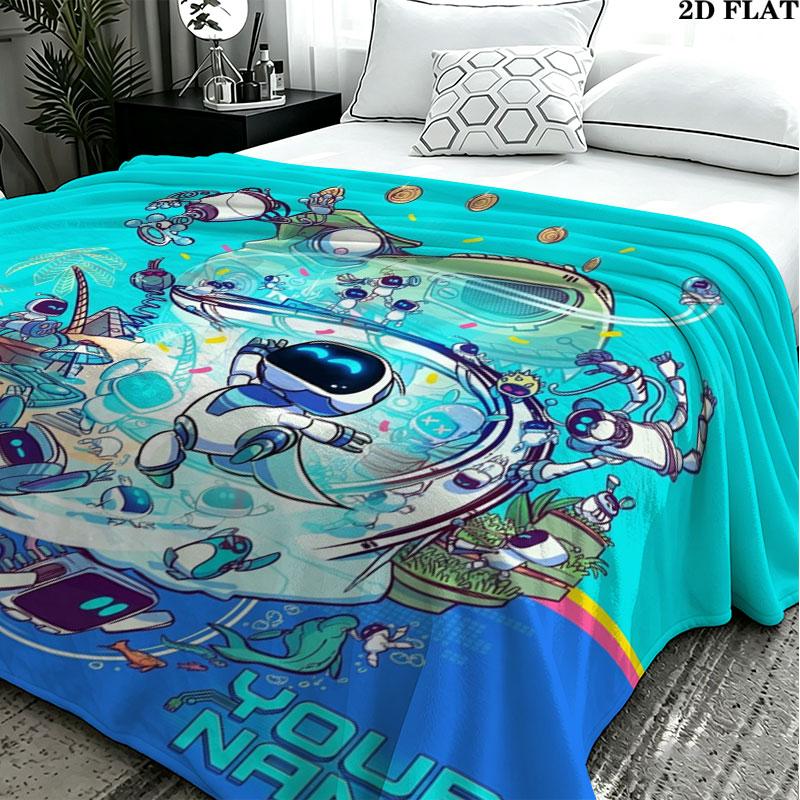 1PC ASTRO BOT Custom Name Patterned Flannel Blanket Suitable For All Seasons for Home Decor Warmth and Comfort Gifts Holiday Present
