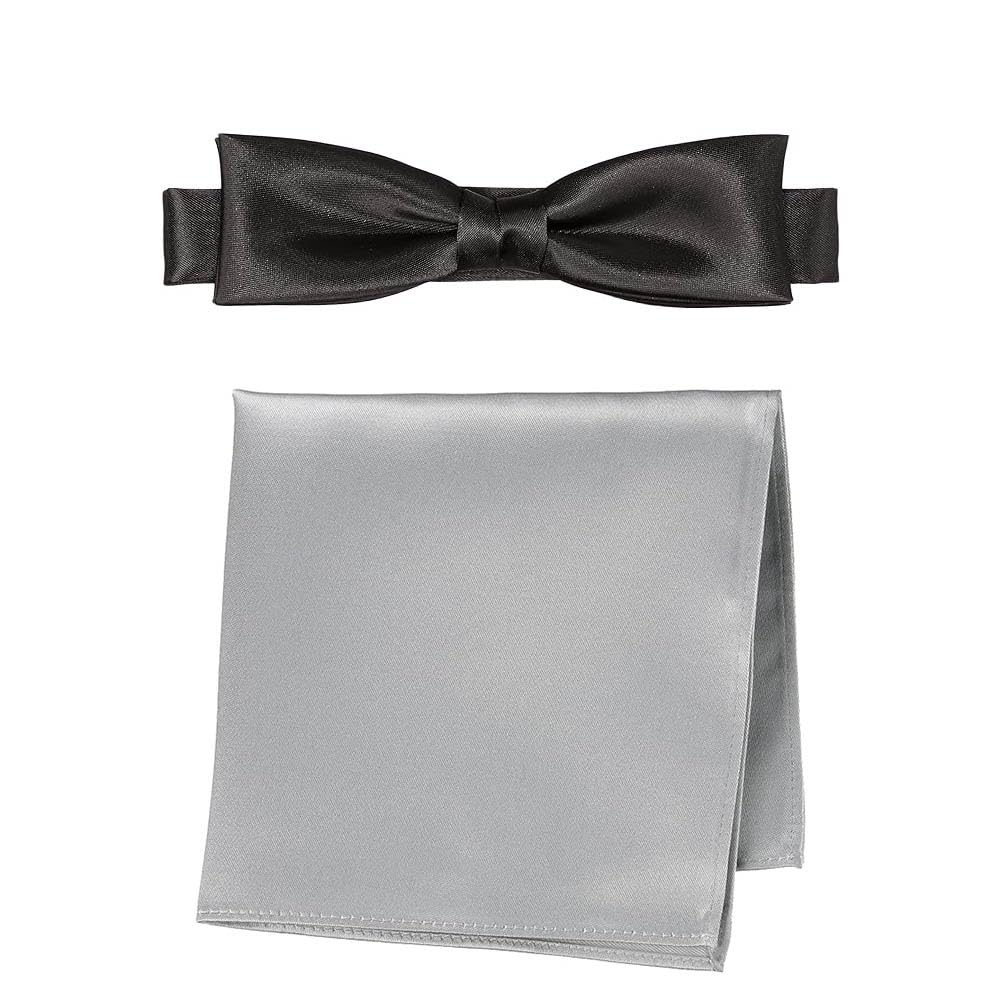 

[SmartBiz] Men s Pocket Square Set - Bow Tie, Formal, Wedding, Stylish, Wine, Navy, Black, Silver, White, Black & Silver - Free Size