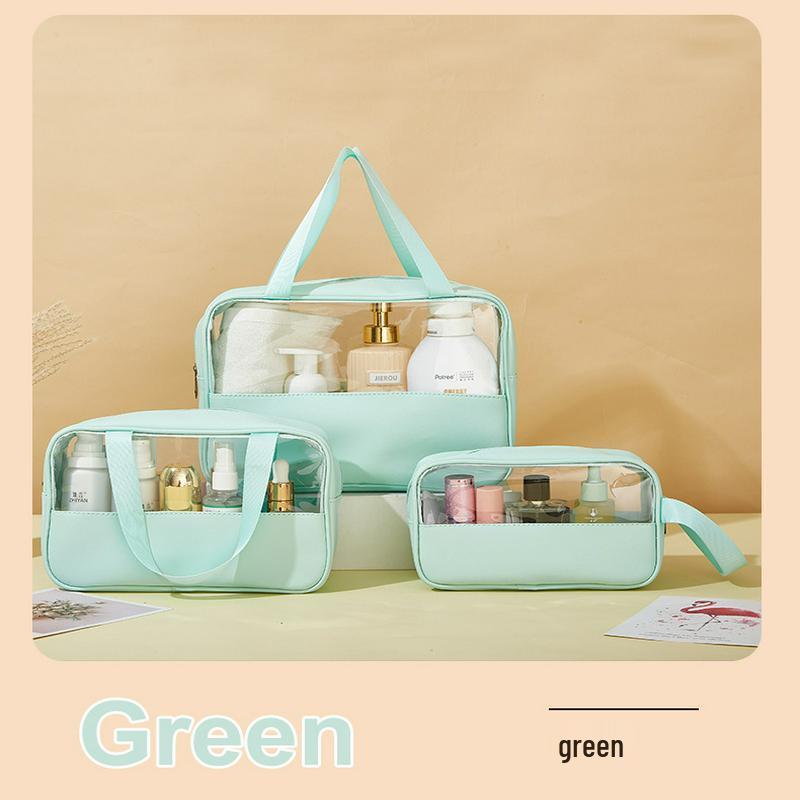 Large Capacity Waterproof PVC Patchwork Makeup Bag - Semi-Transparent Toiletry and Portable Travel Storage Bag