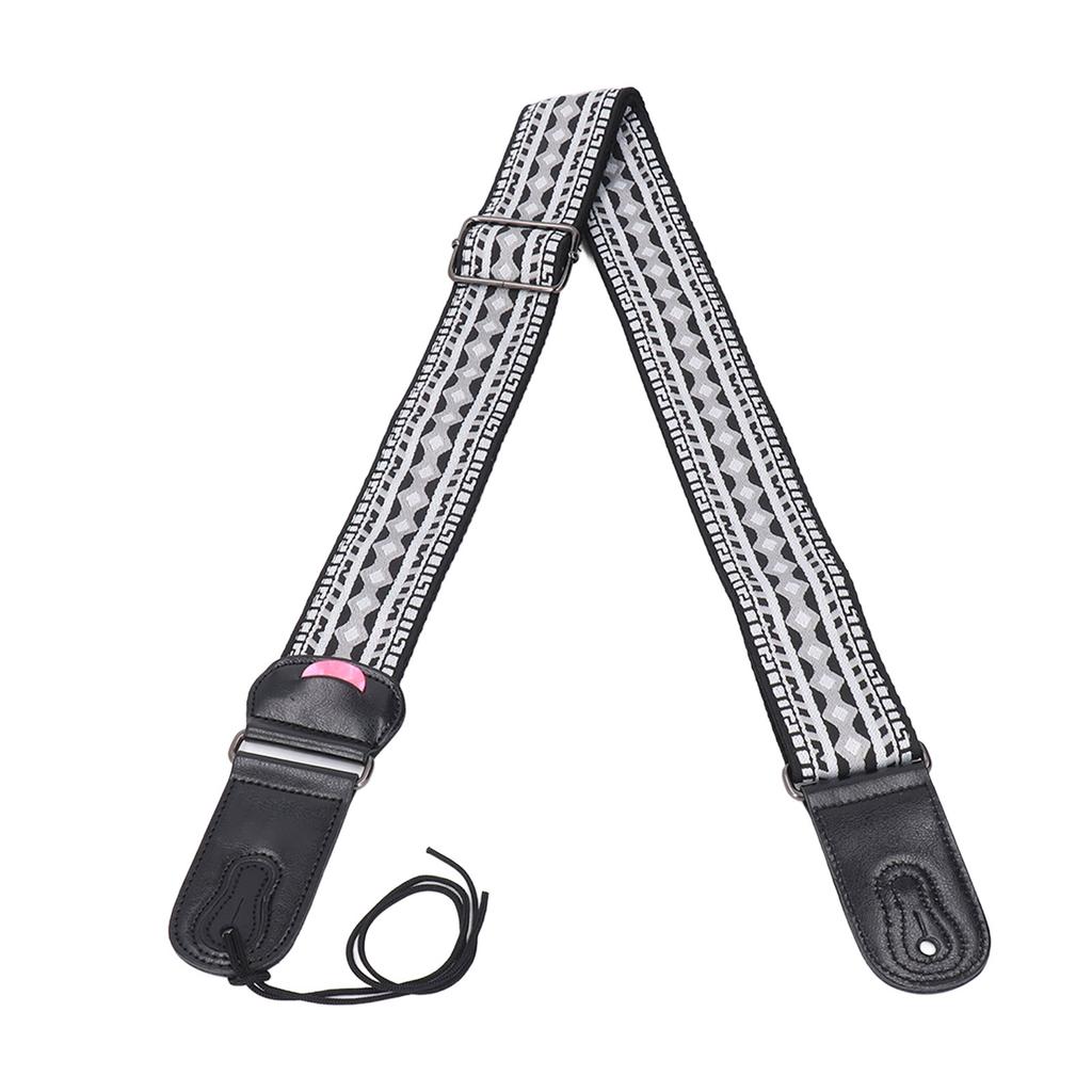 Ethnic Guitar Strap 2 Inch Widened Adjustable Length Leather Cotton Guitar Strap with Pick Holder