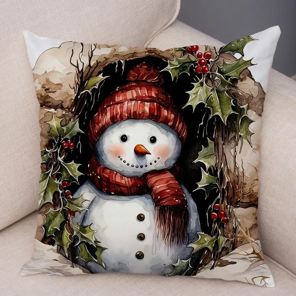 Frohe Weihnachten Kissenbezug Doppelseitiger Druck Deko Niedlicher Cartoon Schneemann Kissenbezug Plüsch Weihnachtsmann Kissenbezug für Sofa Zuhause Auto