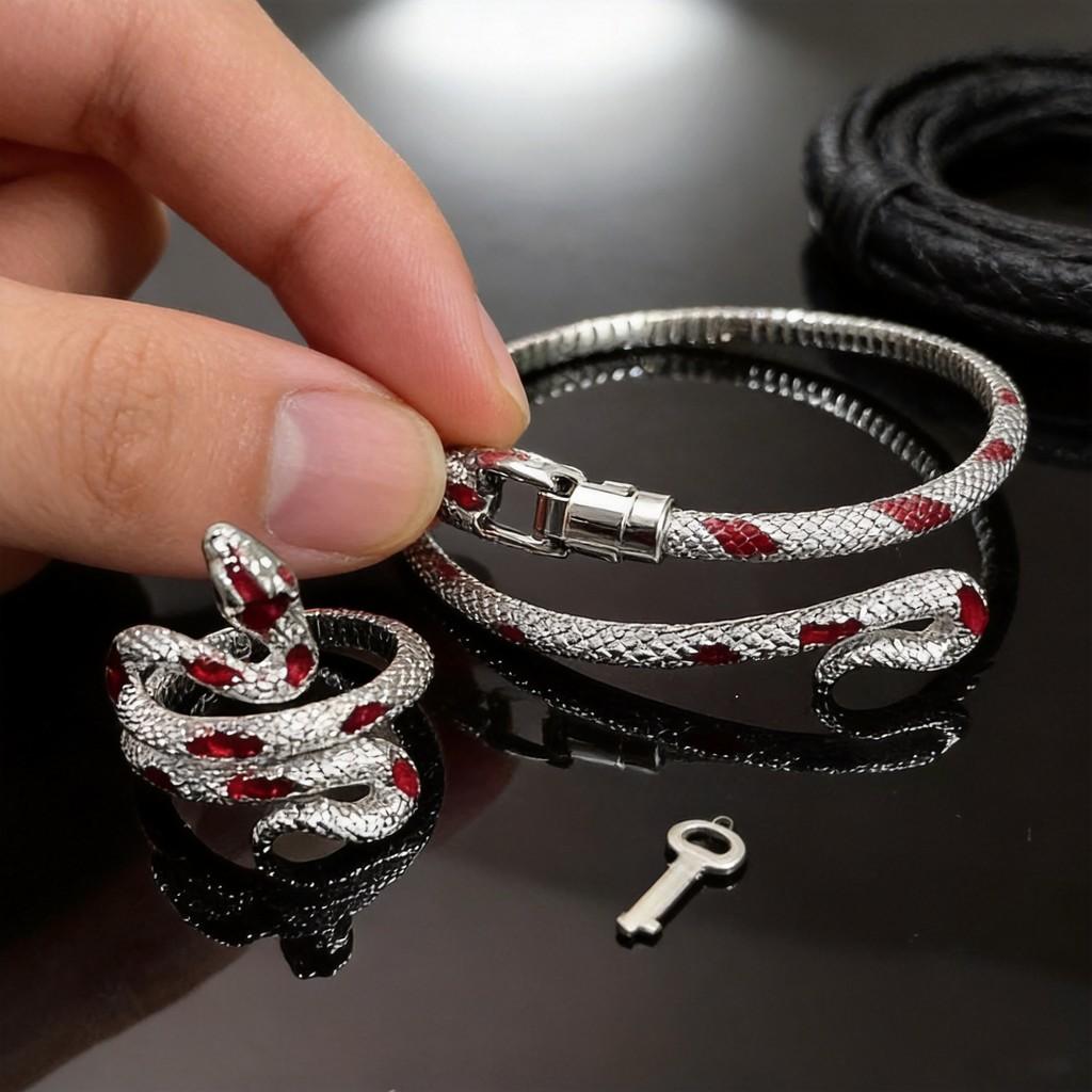 Bracciale a Manica in Lega a Forma di Serpente con Stile Minimalista Scuro per Uomo e Donna