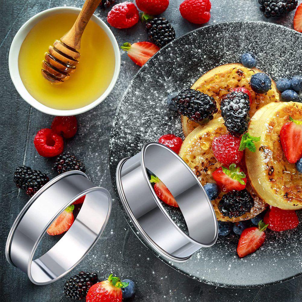 4 Inch Muffin Ring Crumpet Rings, Set of 20 Stainless Steel Muffin Rings Moulds Double Rolled Tart Rings Round Tart Ring
