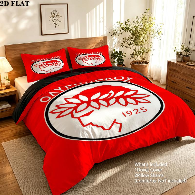 Olympiacos FC Vzorované povlečení Domácí dekorace Narozeninový dárek ( 1 povlak na peřinu + 2 povlaky na polštář, bez náplně),merchandise pro fanoušky.