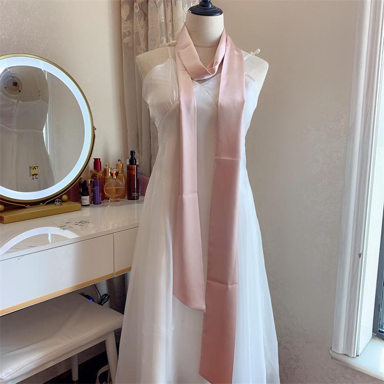 Navy Blue Solid Silk Ribbon Belt with Skirt Decoration