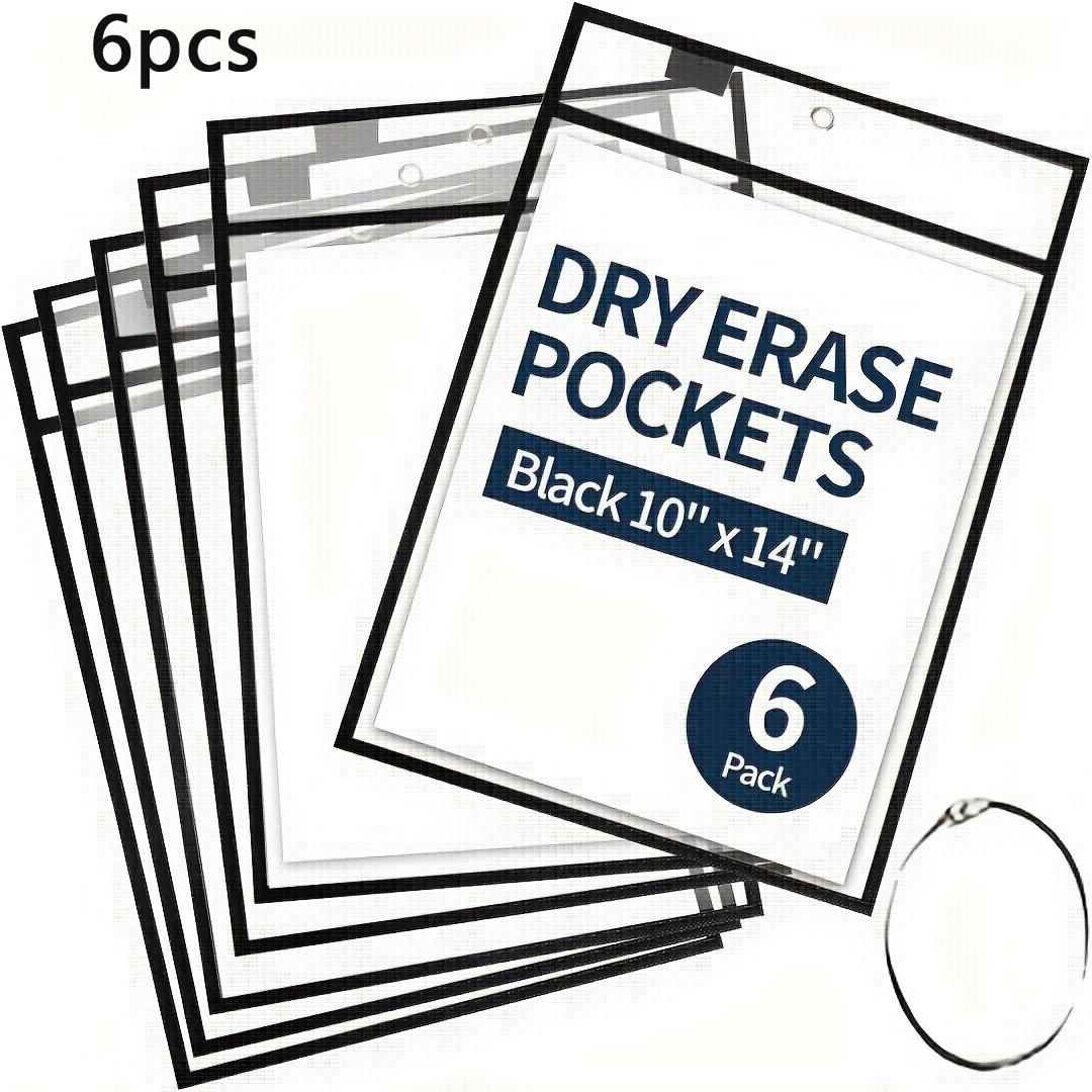 1014 Inch Reusable Dry Erase Pocket Sleeves - Black with Ring Clear Plastic Ticket Holders Teacher Classroom Supplies 3330₽