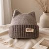 56-58cm Fleece Lined Knitted Hat Polyester Earflap Hat Casual Cat Ear Beanie  For Students