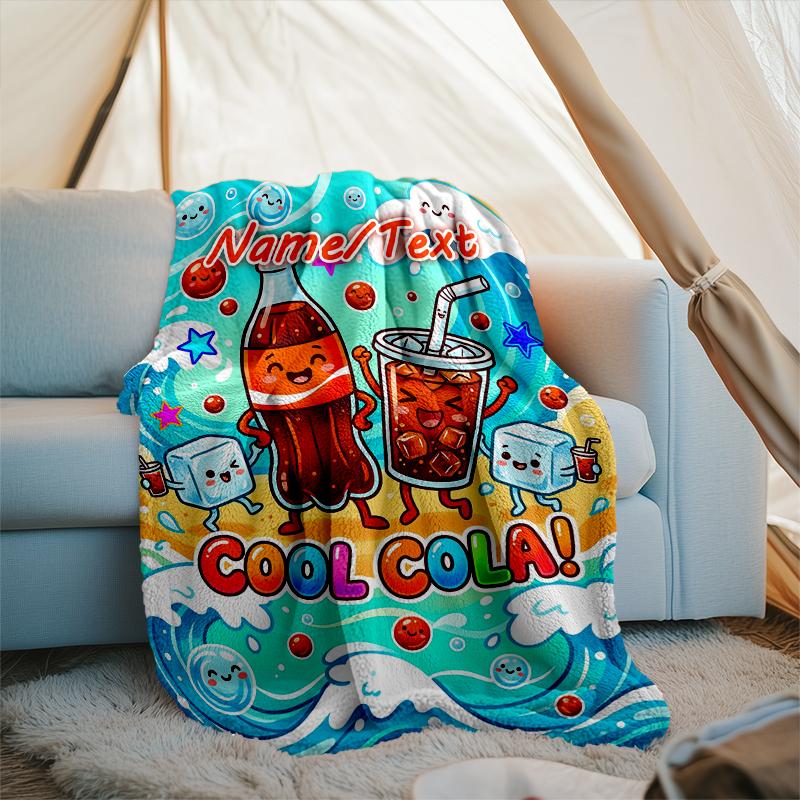 1PC Custom Name Cool Cola Adventure Outdooor Flannel Blankets Throw Blanket All-Season Throw Gift Bedspread for Couch, Bed, Camping Holiday Birthda