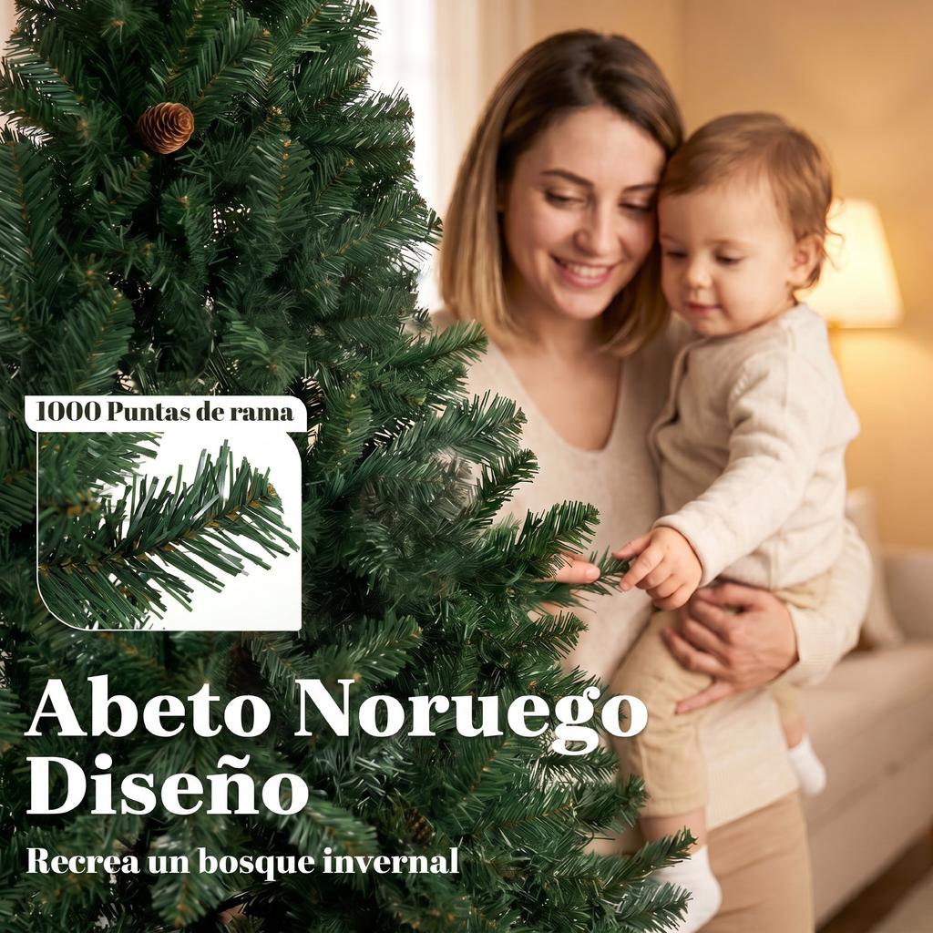 Artificial Christmas Tree 200cm with 1000 Branches, Foldable Base, Sectional Design, Easy to Assemble, Green