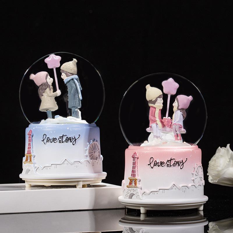 520 Valentine's Day Crystal Ball Music Box: Travel-Themed Gift for Couples and Girls, Perfect for Birthdays and Decor