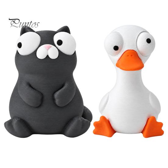 Unique Office Decor 3D Printed Funny Cartoon Cat & Goose Figurine with Movable Eyes, Flexible Eye Expression Toy Cute Animal Desk Decor, Stress Relief