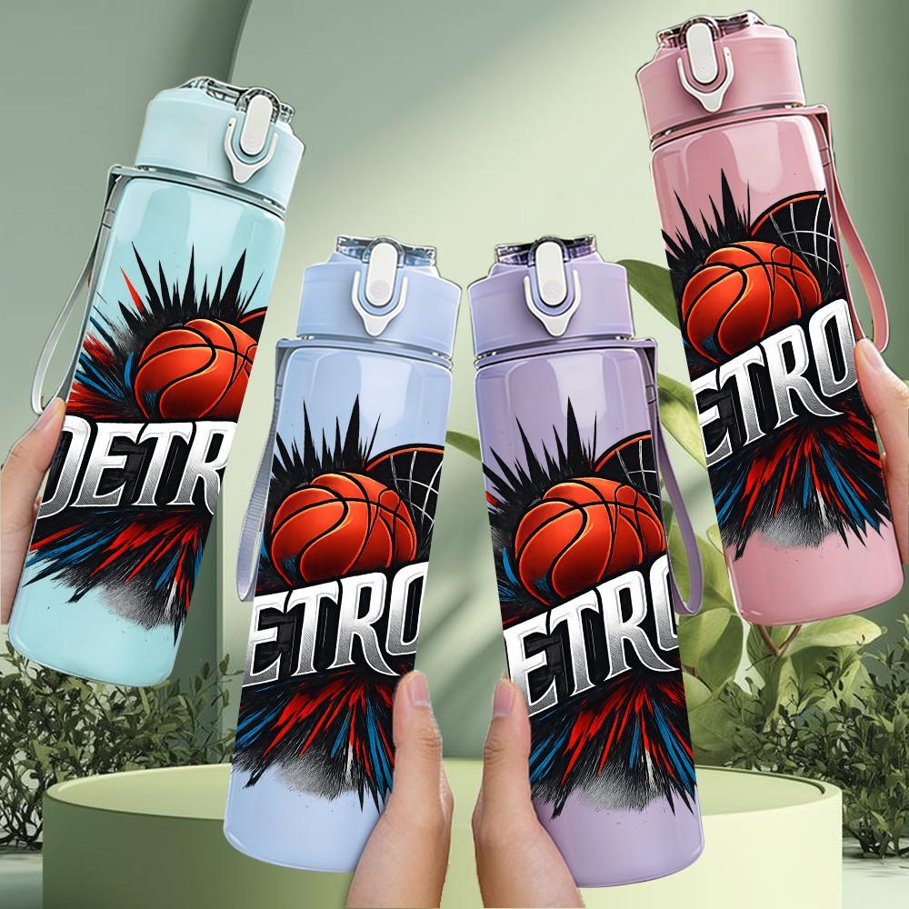 1PC Detroit Explosion Basketball 750ml Color Plastic Sports Water Bottle Leakproof Flip Straw Lid Suitable for Sports Office Home Use