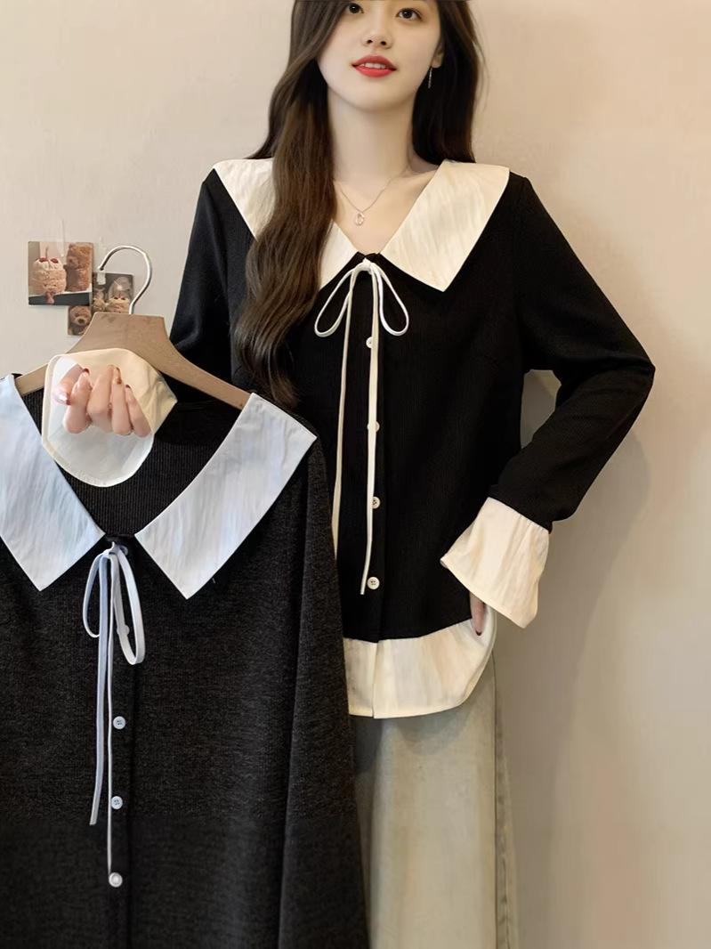 2026 Spring Plus Size Women s College-Style Patchwork Two-Piece Long Sleeve Top XXL