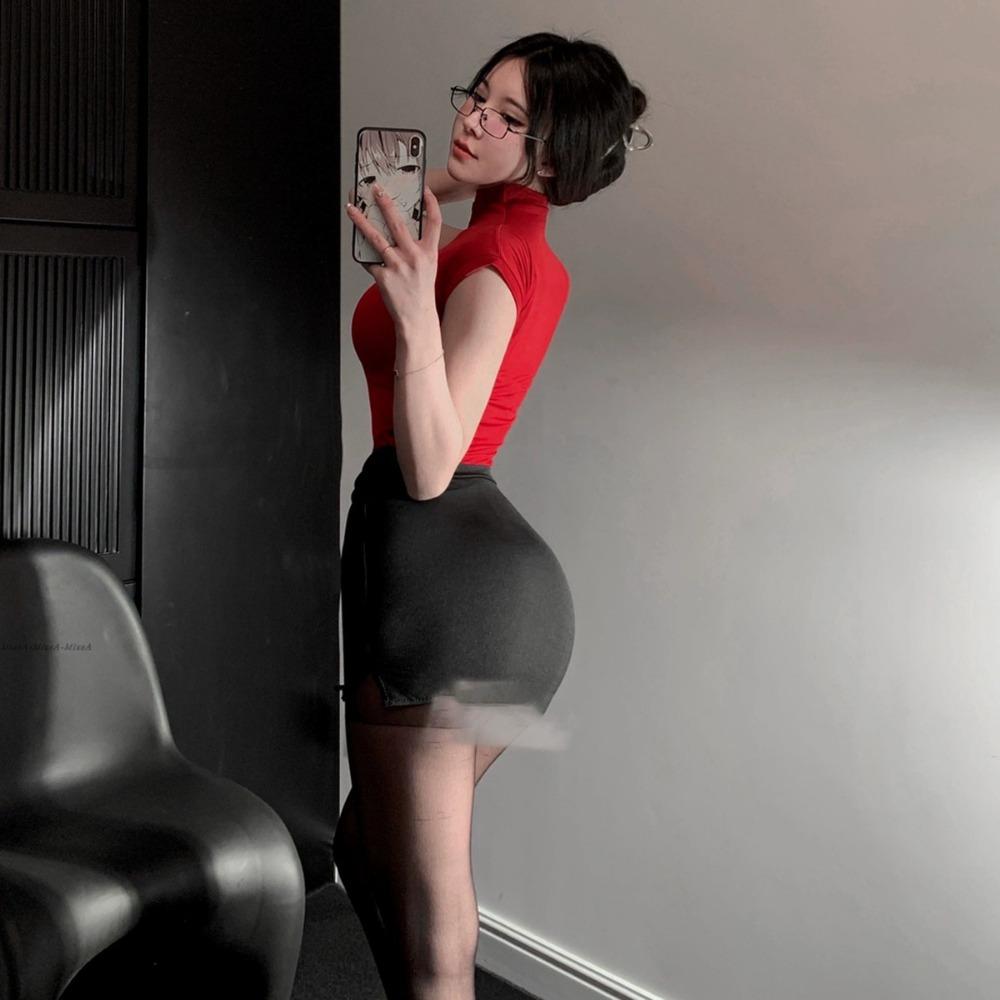 Man Desire Sexy Ol Secretary Uniform Large Size Black Silk Slim Fit Hip Skirt Cosplay Pure Desire Robe Sex Suit