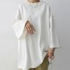 Women's 2024 Spring/Summer Solid Color Crew Neck Slit Long Sleeve Loose Top