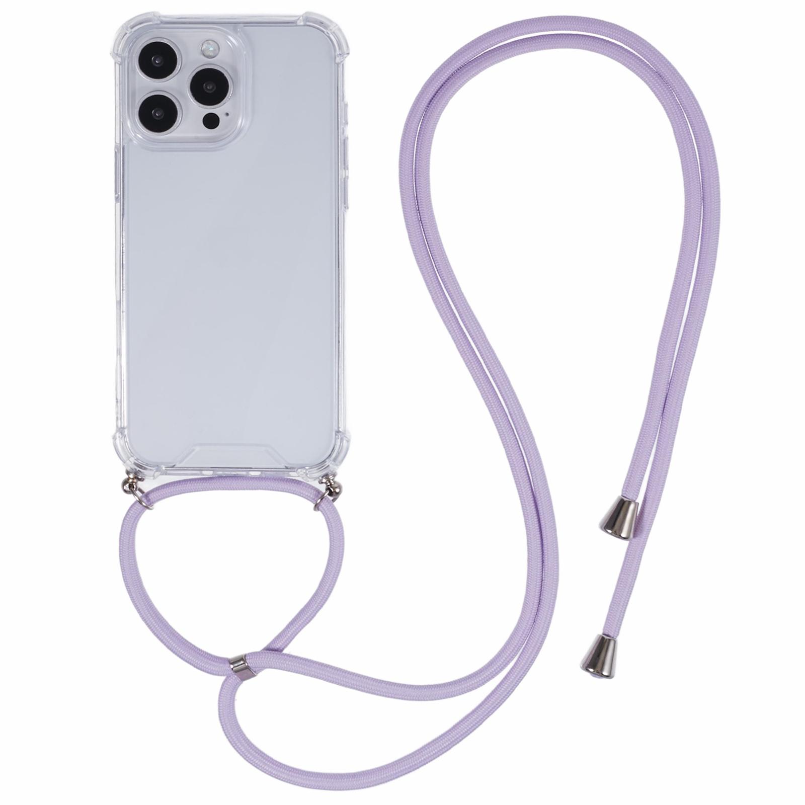

For iPhone 16 Pro Max Crossbody Case Acrylic+TPU Transparent Phone Cover Reinforced Corners Purple